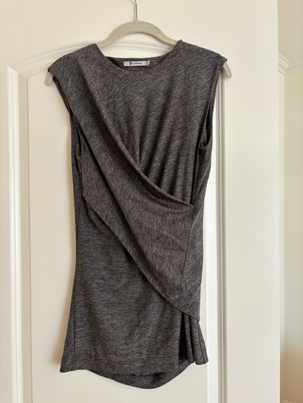 T by Alexander Wang Sleeveless Draped Top in Gray